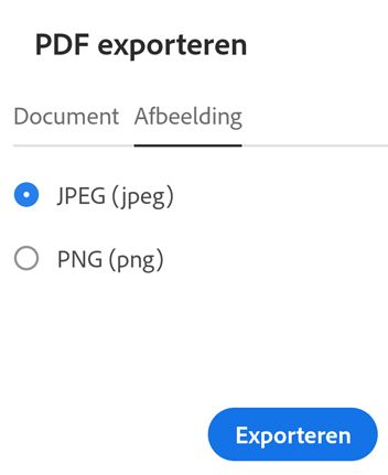 Exporteer PDF als afbeelding met Acrobat Reader voor Android.