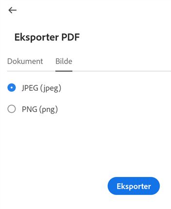 Eksporter PDF som bilde med Acrobat Reader for Android-appen.