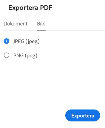 Exportera PDF som bild med appen Acrobat Reader för Android.