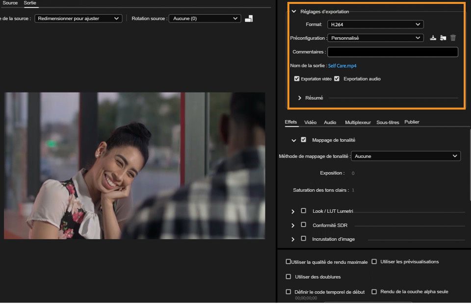 Réglages d’exportation
