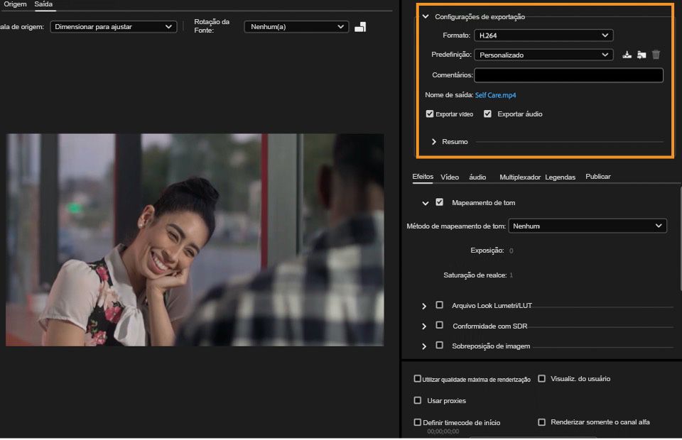 Configurações de exportação