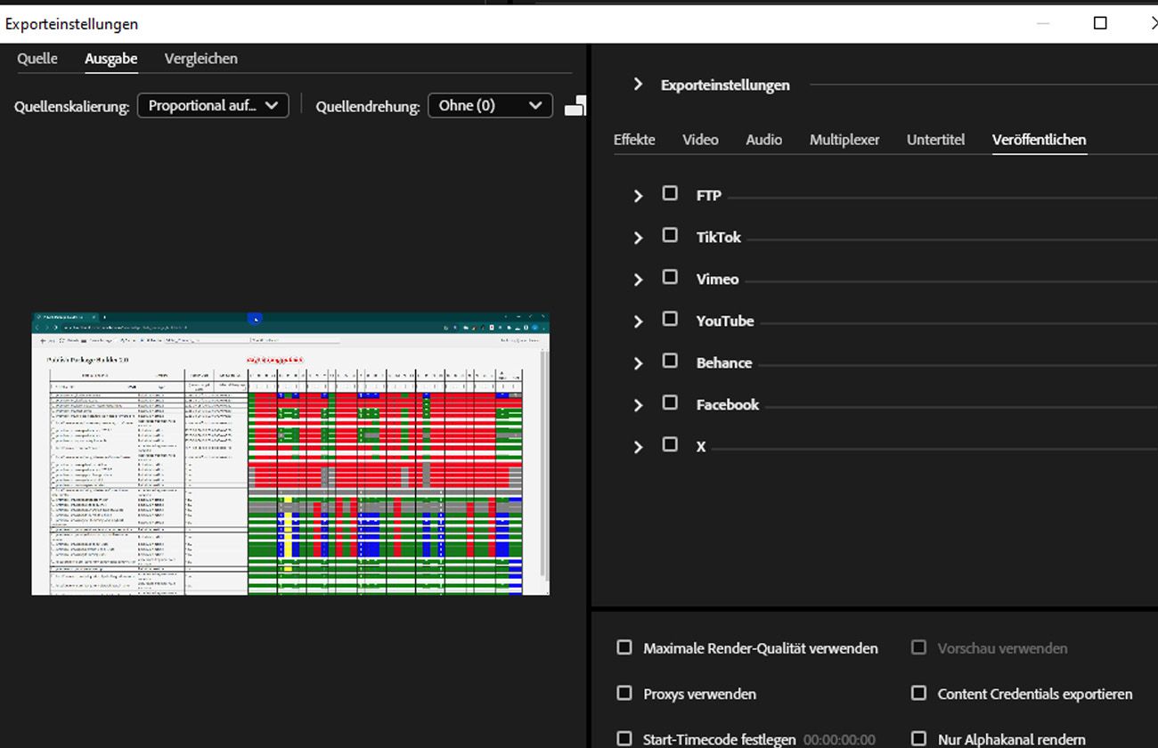 Die Registerkarte Effekte ist unter Exporteinstellungen ausgewählt und bietet Steuerelemente wie Tone-Mapping, Lumetri Look/LUT und SDR Conform zur Anpassung.
