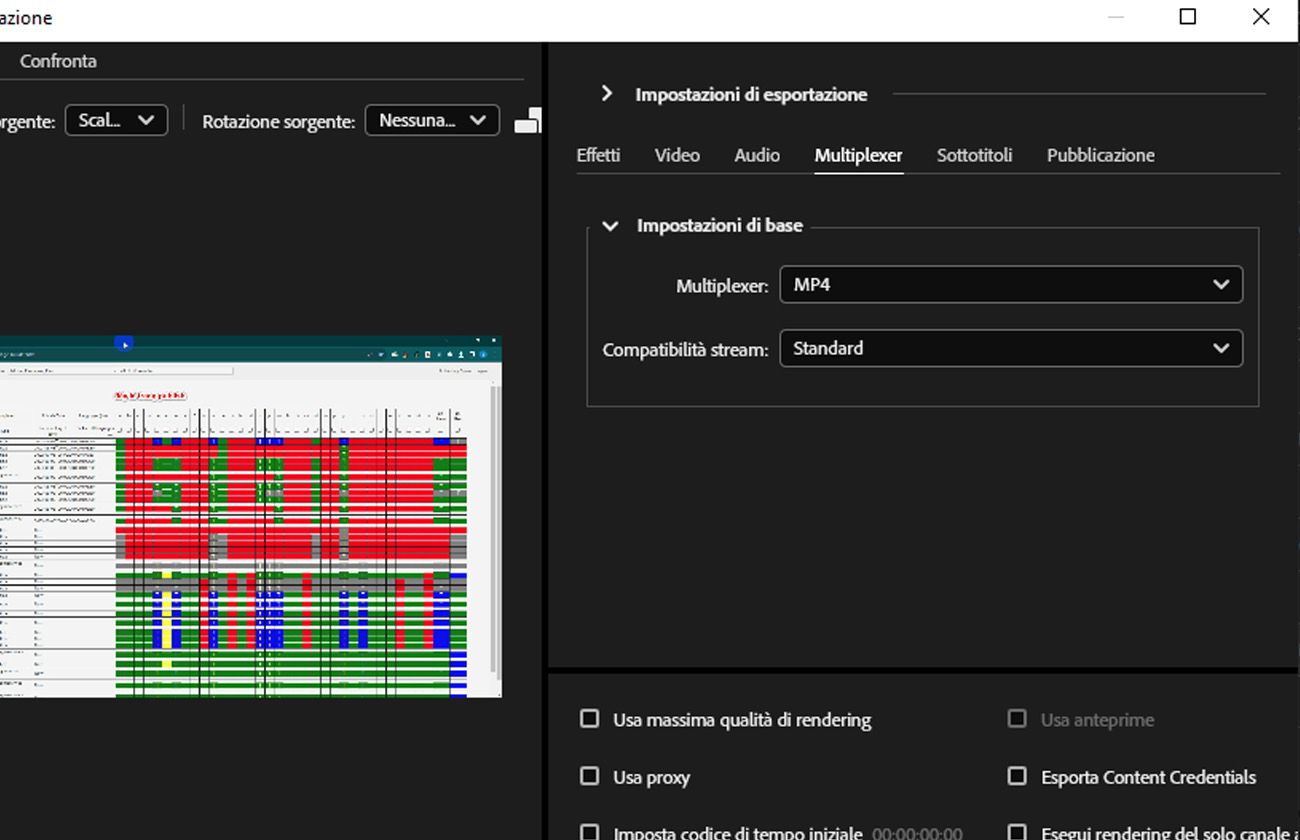 La scheda Multiplexer è selezionata e fornisce controlli come Multiplexer e Compatibilità flusso per la regolazione.