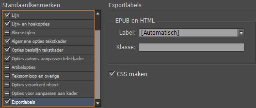 De optie Exportlabels in Objectstijl