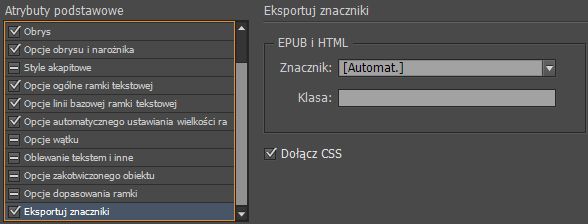 Opcja eksportowania znaczników w Stylu obiektu
