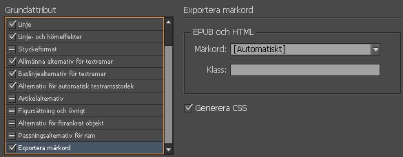 Alternativet Exportera märkord i Objektformat