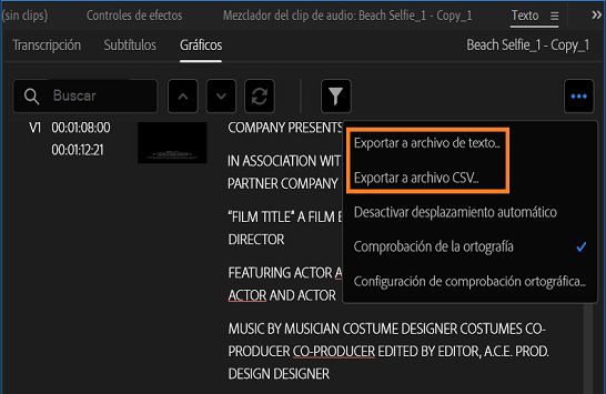 Exportación de texto desde gráficos animados