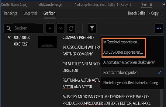 Exportieren von Text aus Animationsvorlagen