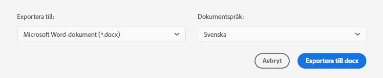 Välj filformat och dokumentspråk