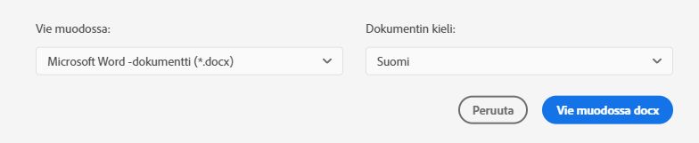 Valitse tiedostomuoto ja dokumentin kieli