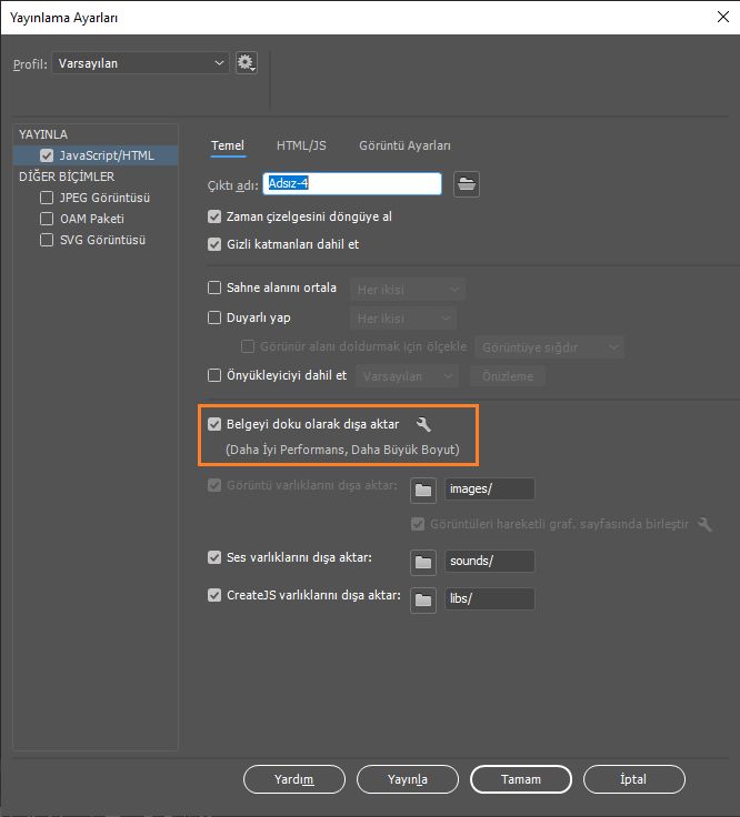 Belgeyi doku olarak dışa aktarma