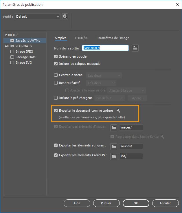 Exportation d’un document comme texture