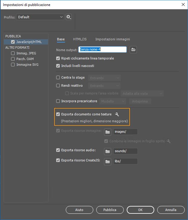 Esporta documento come texture