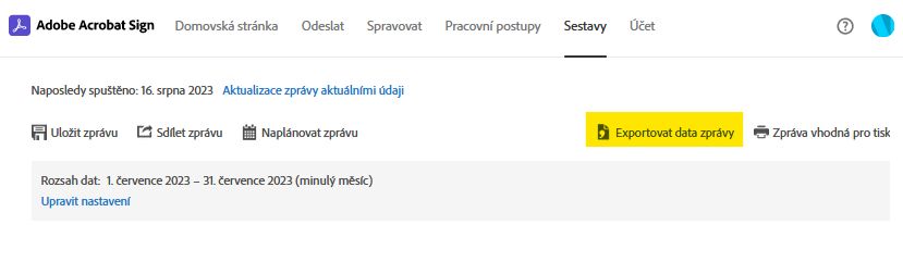 Možnost stránky hlášení – Exportovat údaje hlášení