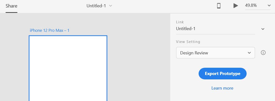 「プロトタイプの書き出し」をクリックします。