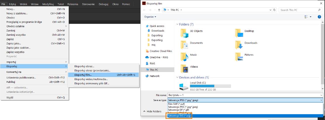 Eksportowanie sekwencji SVG
