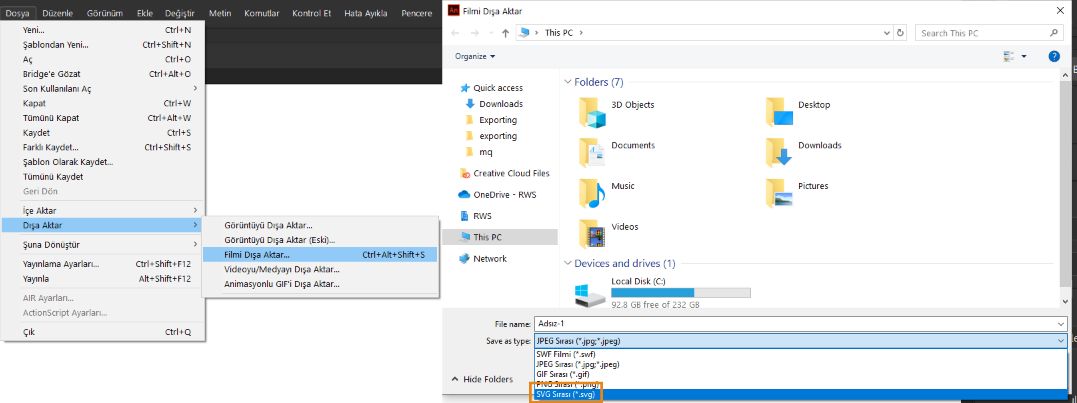 SVG sırasını dışa aktarma