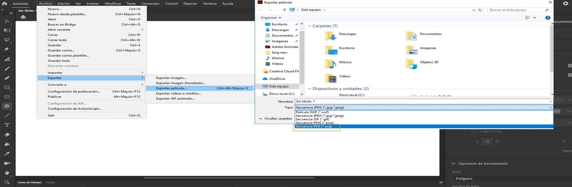 Exportar secuencia SVG