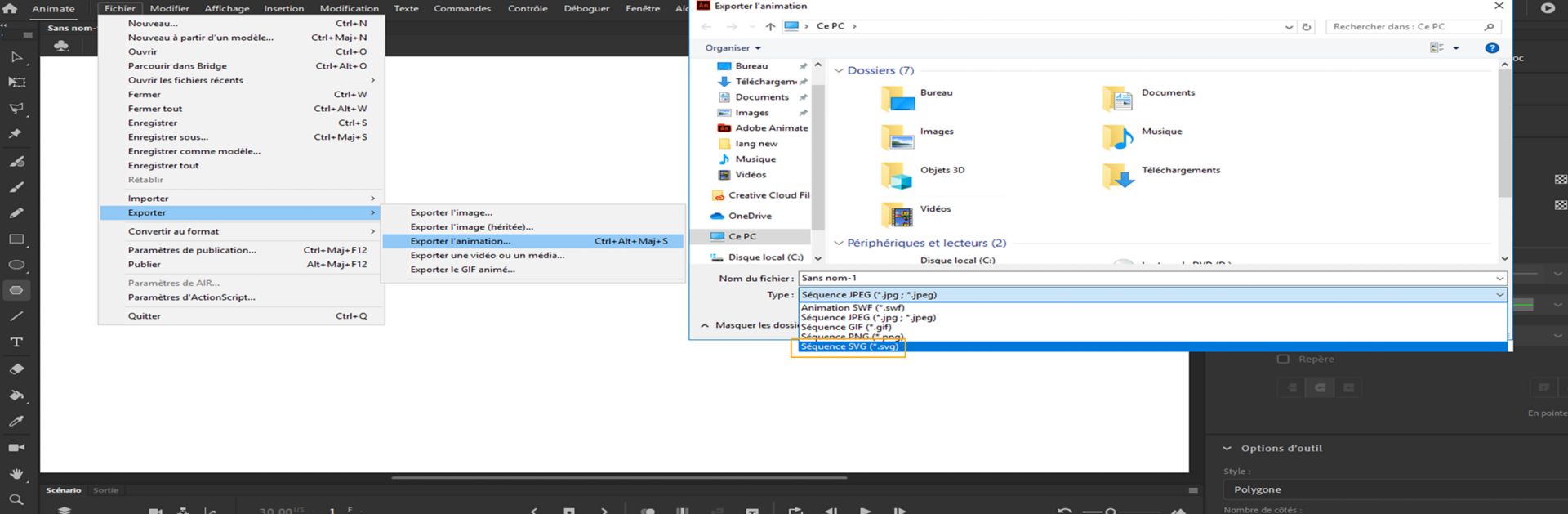 Exportation d’une séquence SVG