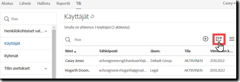 Vie käyttäjäluettelo
