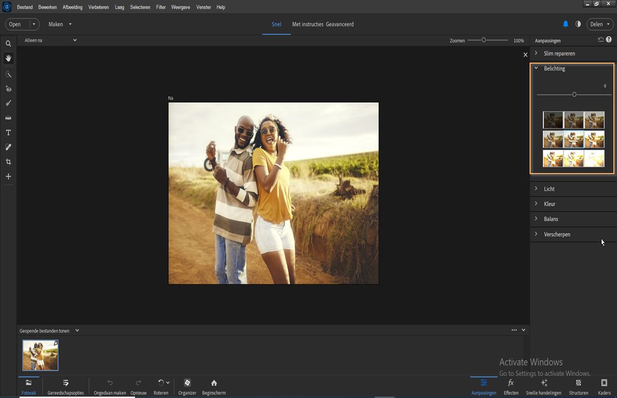 Belichtingsaanpassingen in Adobe Photoshop Elements.