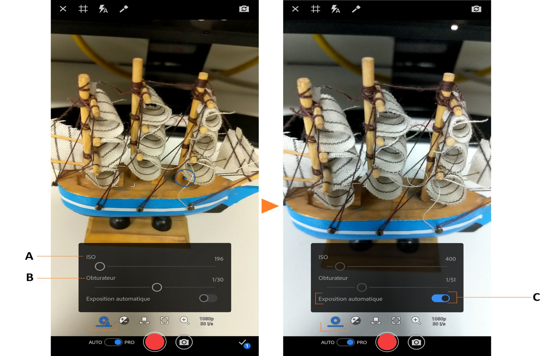 Options d’exposition PRO dans Premiere Rush