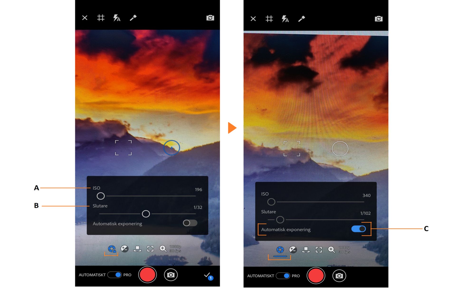 PRO-exponeringsalternativ i Premiere Rush