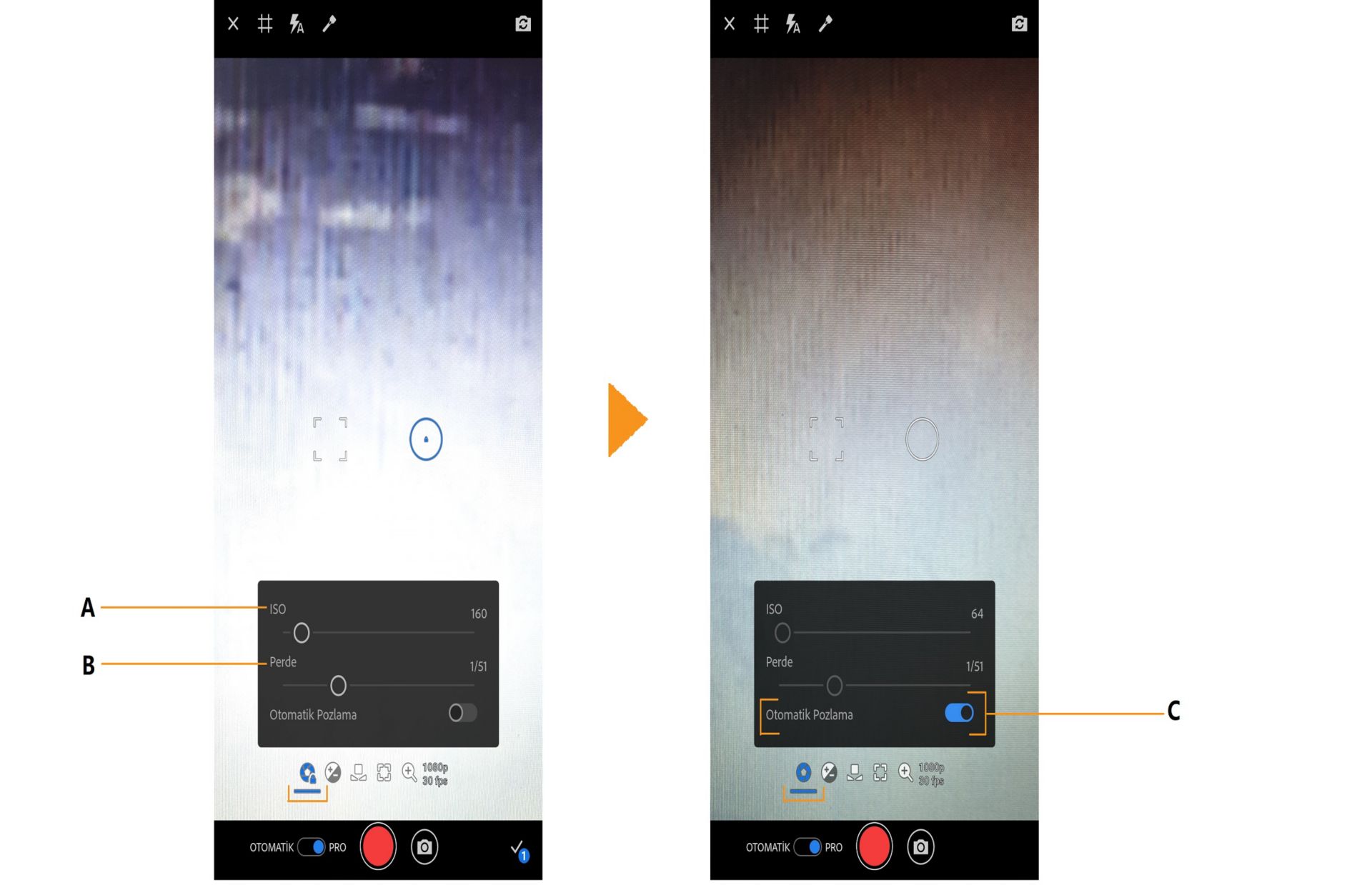 Premiere Rush'taki PRO pozlama seçenekleri