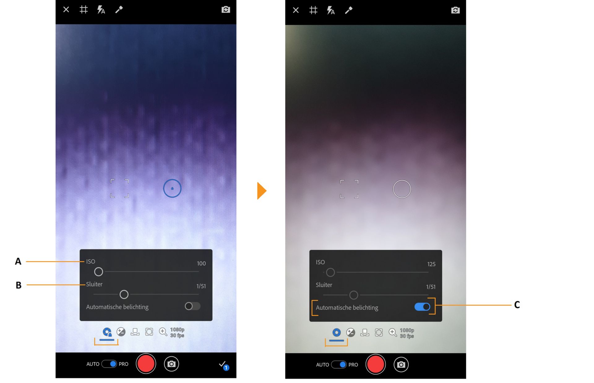 PRO-belichtingsopties in Premiere Rush