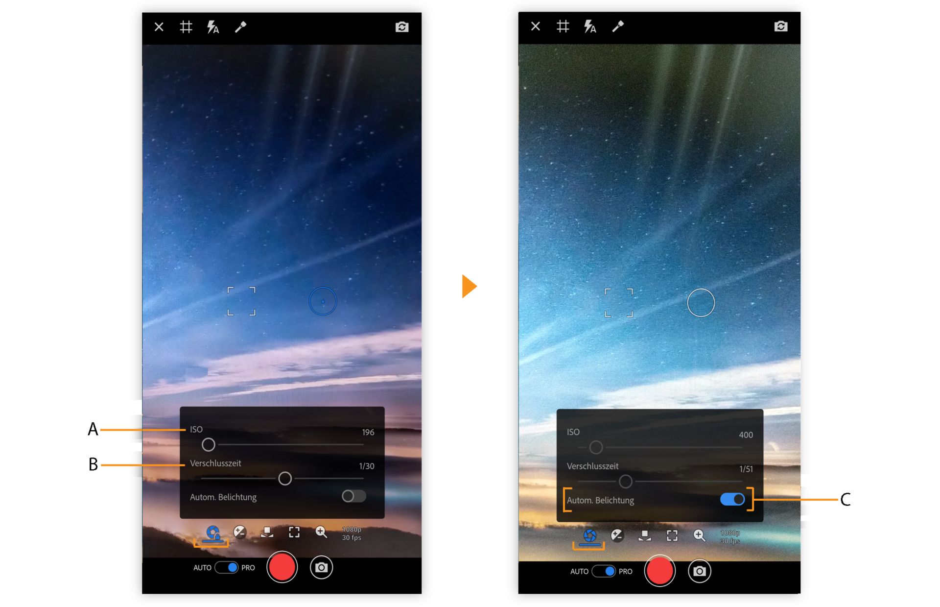PRO-Belichtungsoptionen in Premiere Rush
