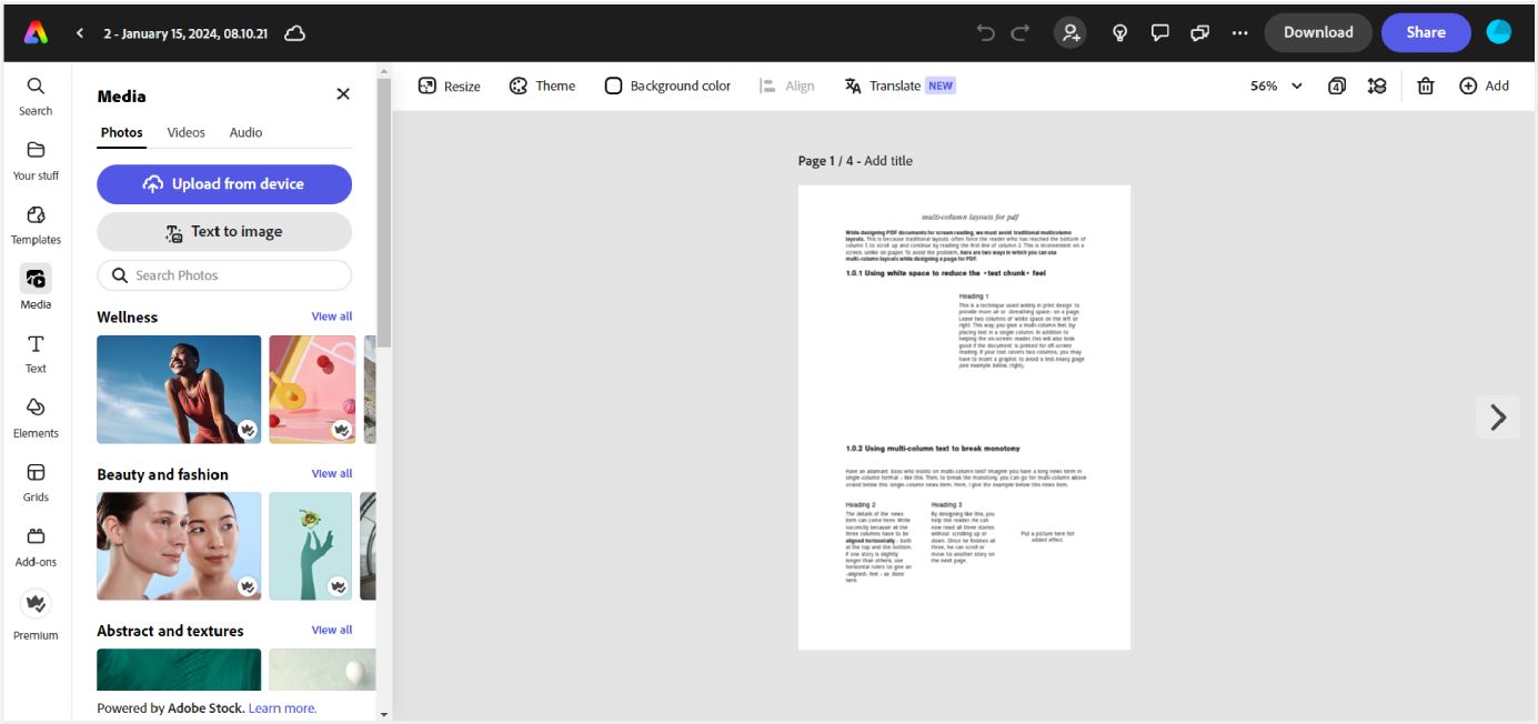 Adobe Express 視窗會隨即顯示