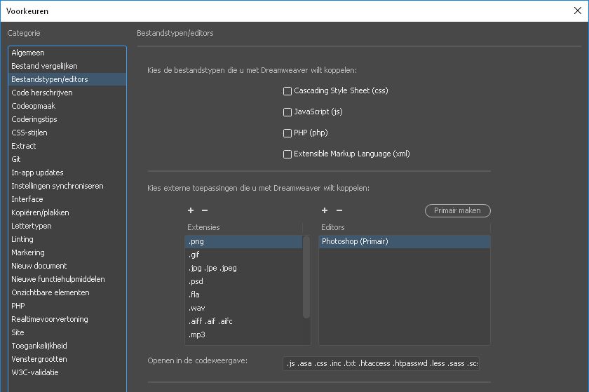 Een externe editor instellen voor bepaalde bestandstypen