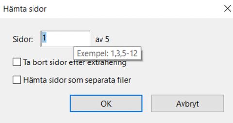 Ange sidor för extrahering