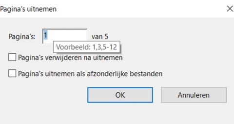 Pagina's opgeven voor extraheren