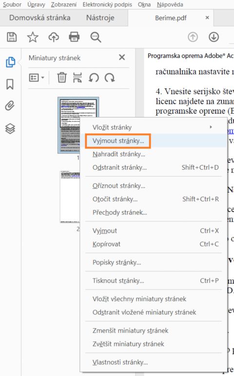 Vyjmutí po sobě nejdoucích stránek