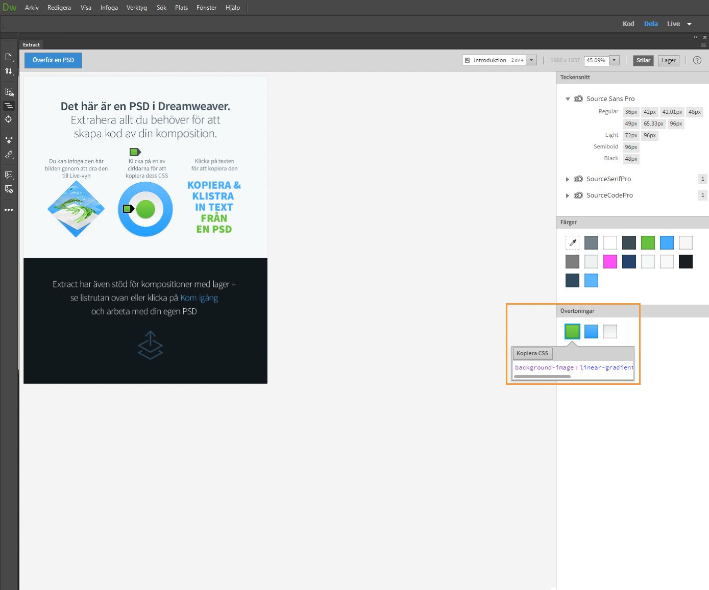 Extrahera övertoning