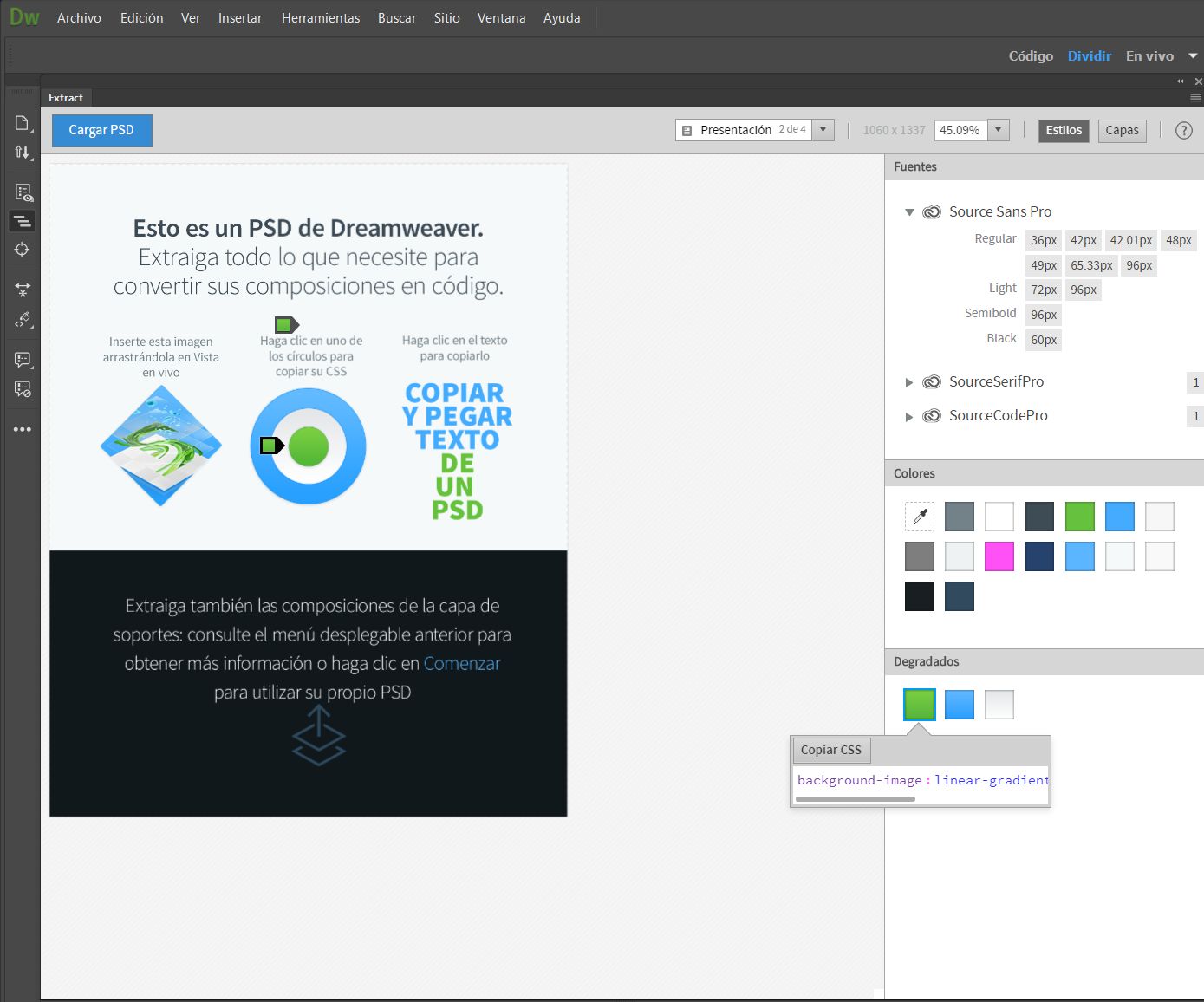 Extracción de degradado