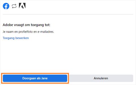 Selecteer Doorgaan als <uw naam> in Facebook