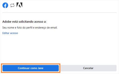 Selecione Continuar como <seu nome> no Facebook
