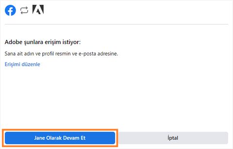 Facebook’ta <Adınız> olarak devam et’i seç