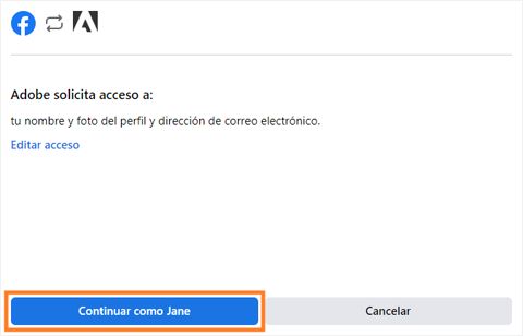 Seleccionar Continuar como <su nombre> en Facebook