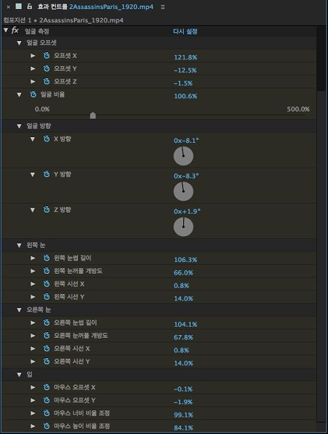 얼굴 측정 효과 컨트롤