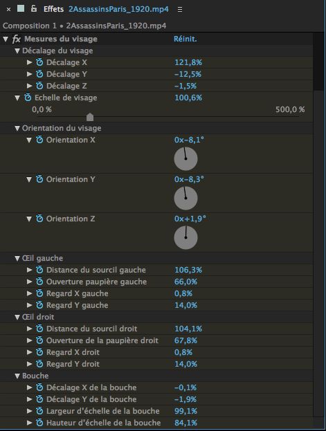 Options d’effet Mesures du visage