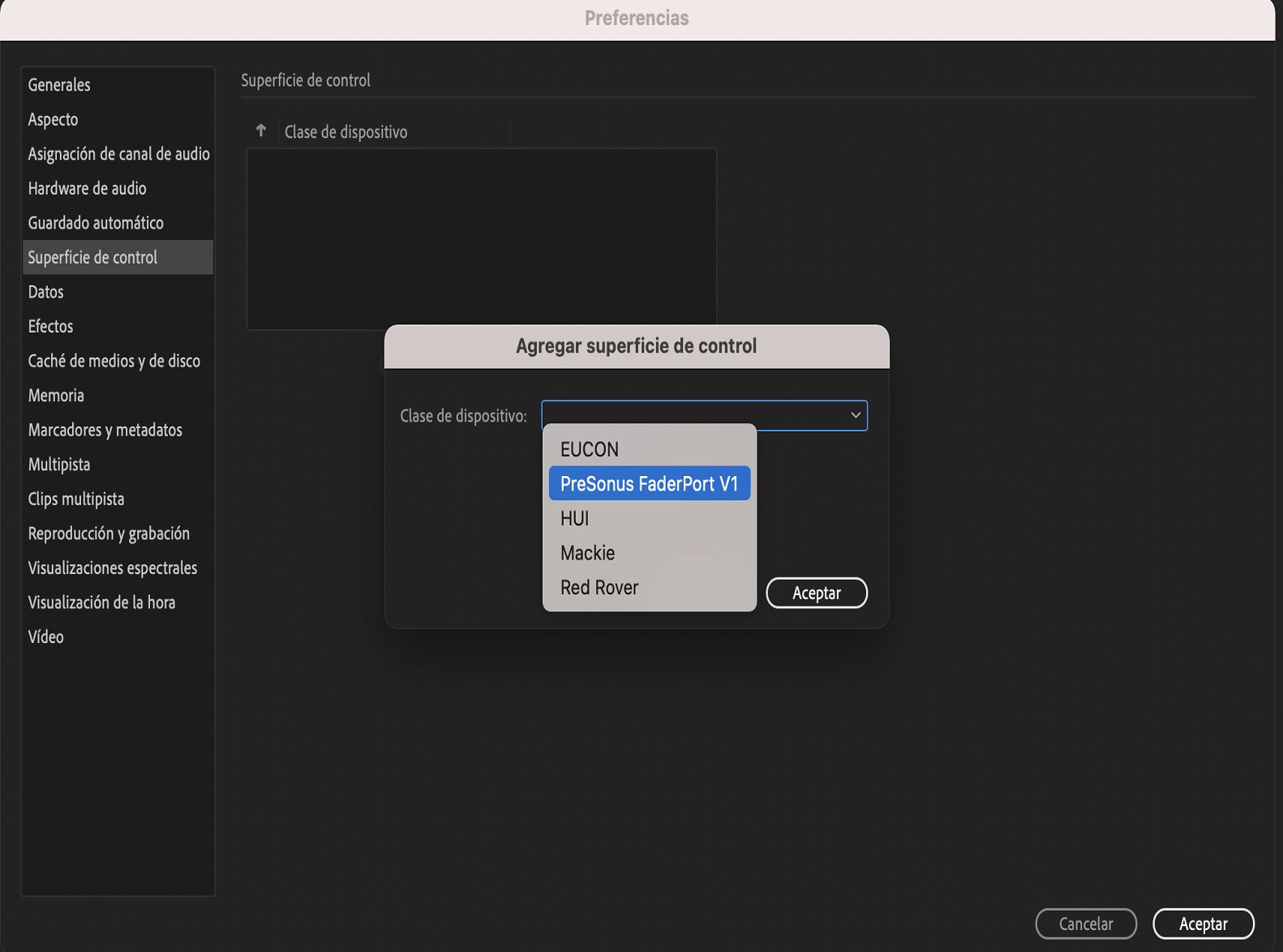 Agregar superficie de control