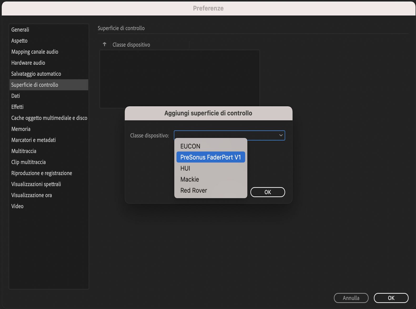 Aggiunta della superficie di controllo