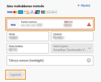 Atjaunināt maksājuma informāciju