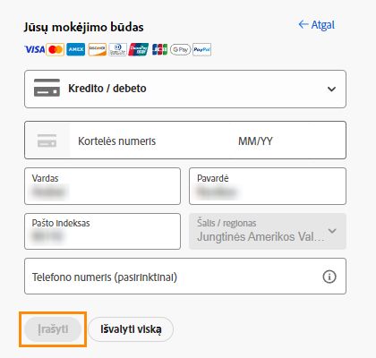 Naujinti mokėjimo informaciją