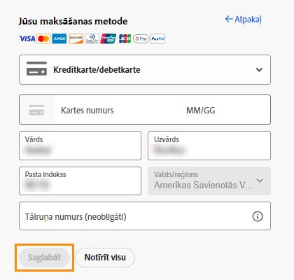 Atjaunināt maksājuma informāciju