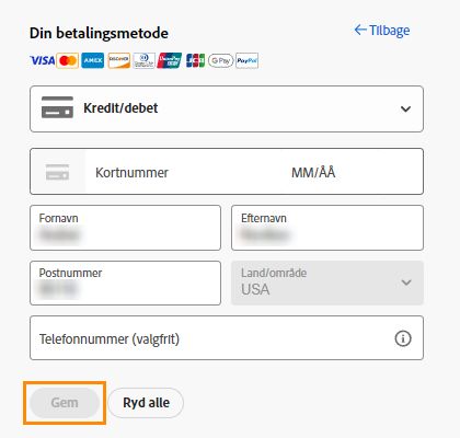 Opdater betalingsoplysninger