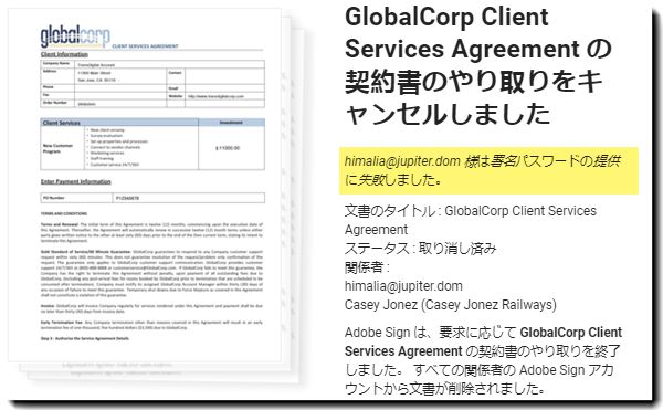 ID の失敗により取り消された契約書